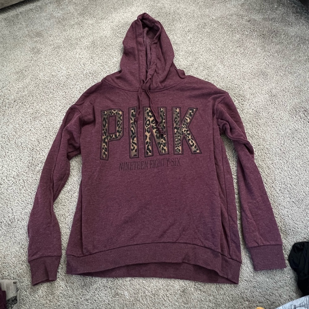 Pink Maroon Hoodie with Leopard Print